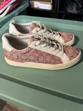 Coach Pink Signature Canvas Low-Top Sneakers with Cream Trim